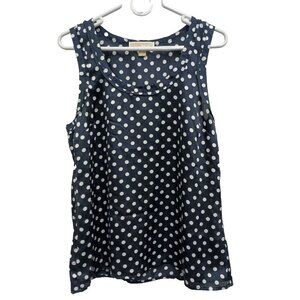 Michael Michael Kors Womens Blouse Large Navy Polka Dot Sleeveless Ruffle Trim